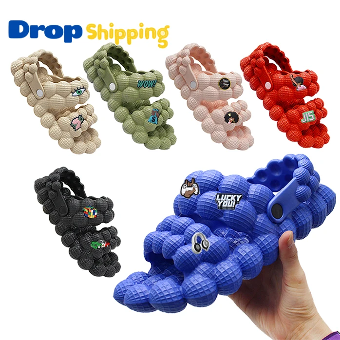 2023 TikTok модные оптовые пользовательские массажные пушистые плюшевые тапочки из ЭВА со стразами для детей женщин зимние блестящие Пузырьковые слайды с мехом