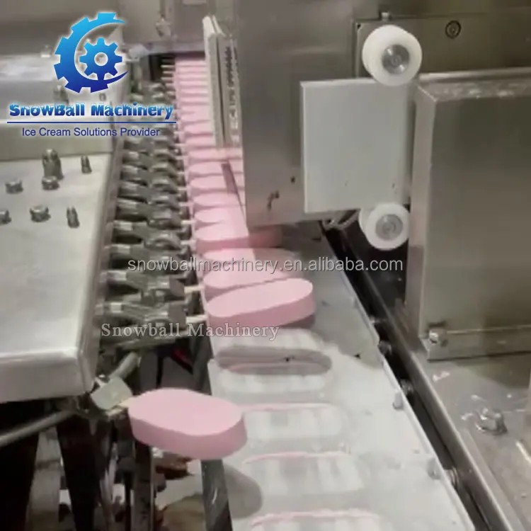 Automatic chocolate coating enrobing stick ice cream bars cone bites cube extrusion hardening tunnel production line machine