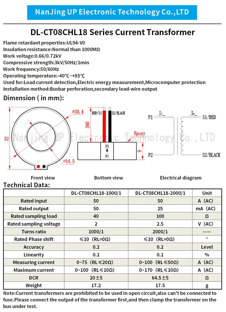 Njxse DL-CT08CHL18 коэффициента поворотов 1000/1 2000/1 Диапазон измерения: 0 ~ 100A размер отверстия 14 5 мм микро переменного тока тороидальный