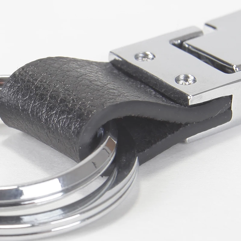 Pull-down Button Double Keyring PU Leather Key Fobs Automatically Snaps Silver Alloy Metal Exquisite Men Blank Buckles Black 100