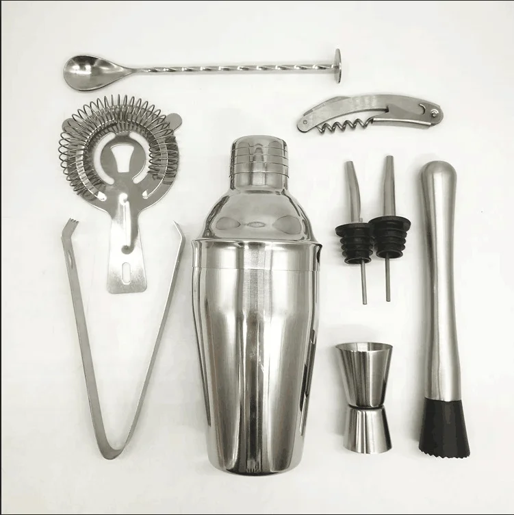 550ml/750ml Cocktail Shaker Set with Muddler Jigger Bar Spoon Ice Tong Bartender Kit Bar Set Stainless Steel Cocktail Set