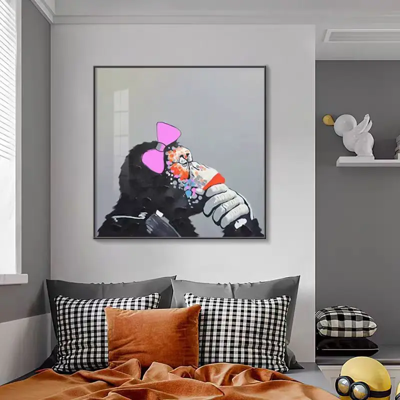 Hand drawn oil painting customized luxury home decoration sofa background bedroom decoration Thick textured animal oil painting