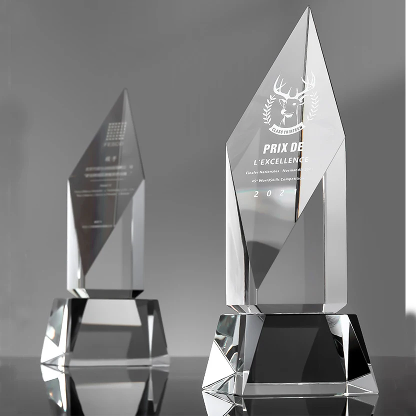 Brilliant crystal K9 crystal flame award with blue sides