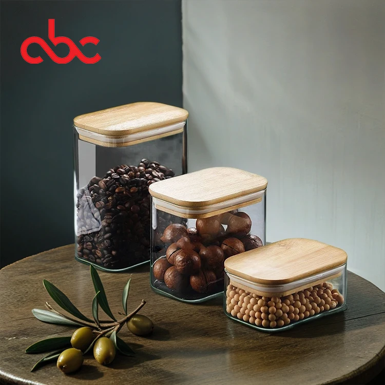Glass Kitchen Canisters Clear Glass Food Storage Jar With Airtight Bamboo Lids