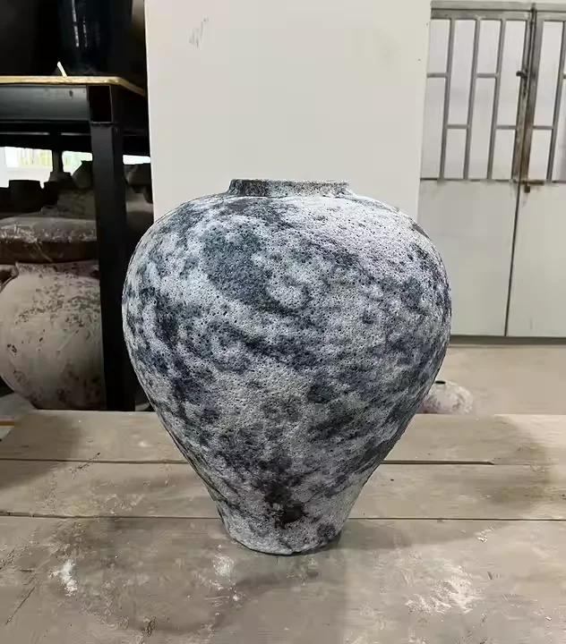 Antique hot sale Wabi-sabi pottery modern minimalist ceramic vases with handle for home decor made in Jingdezhen China