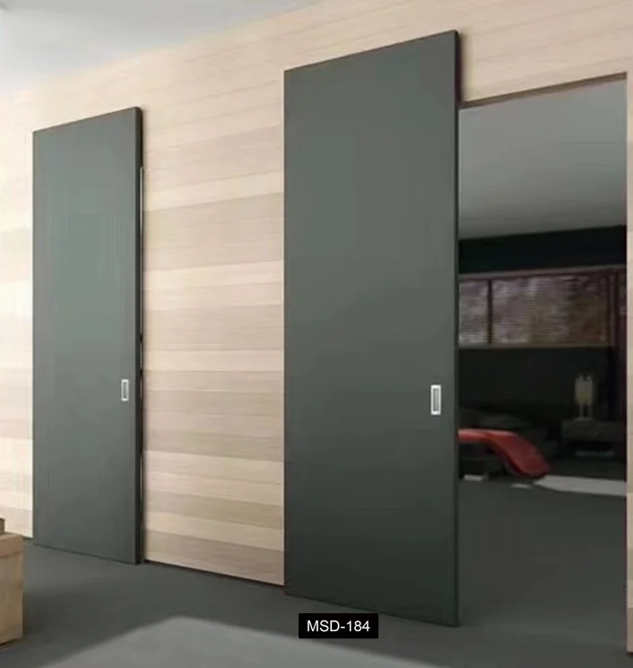 modern interior casement slab Barn Door Wall Mount Concealed Sliding Door Engineered composite Wood Ghost Door With Rail System
