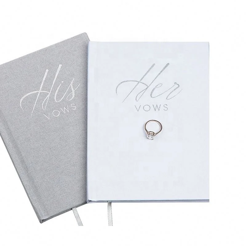 Customized 2 Pieces His and Hers Lovely Wedding Vow Books Exquisite Linen Hardcover Wedding Mini Journal White Keepsake Book