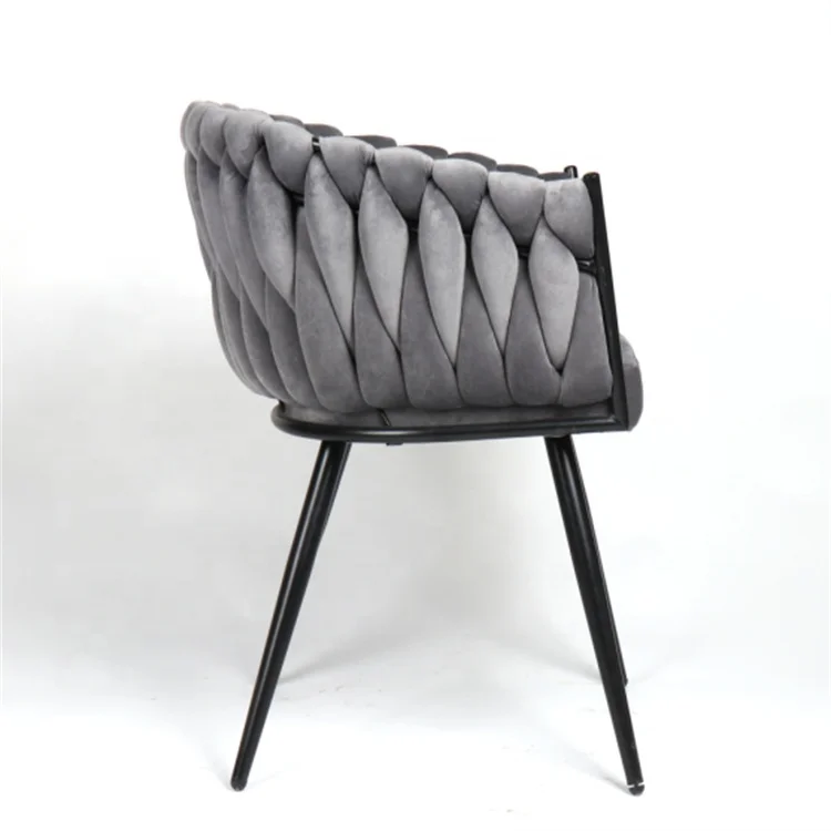 Factory Wholesale Morden luxury Gray Home soft cushioned backrest fabric armchair Velvet Dining room chair with metal legs