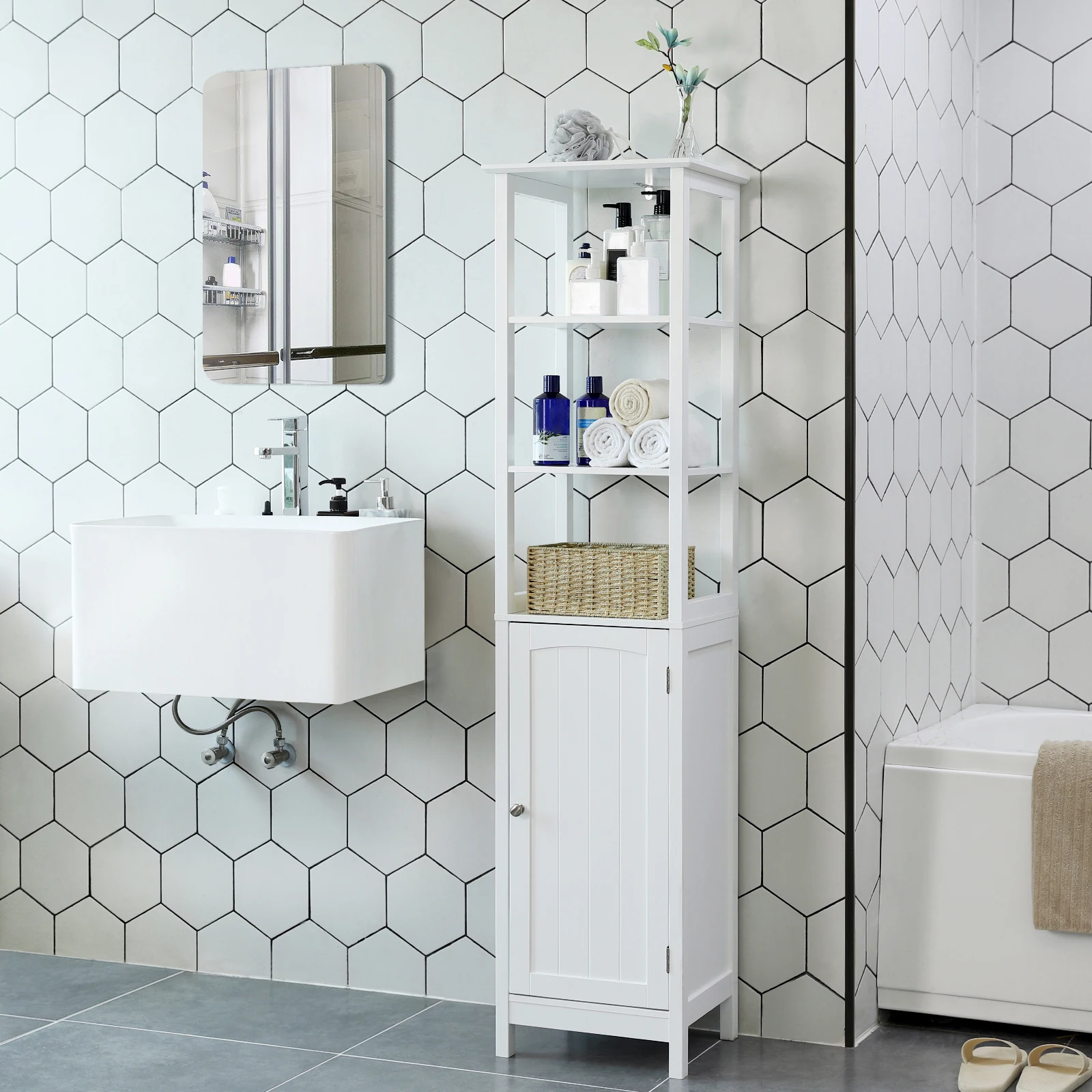 wholesale bathroom side storage cabinet white modern tall bathroom corner cabinet plywood