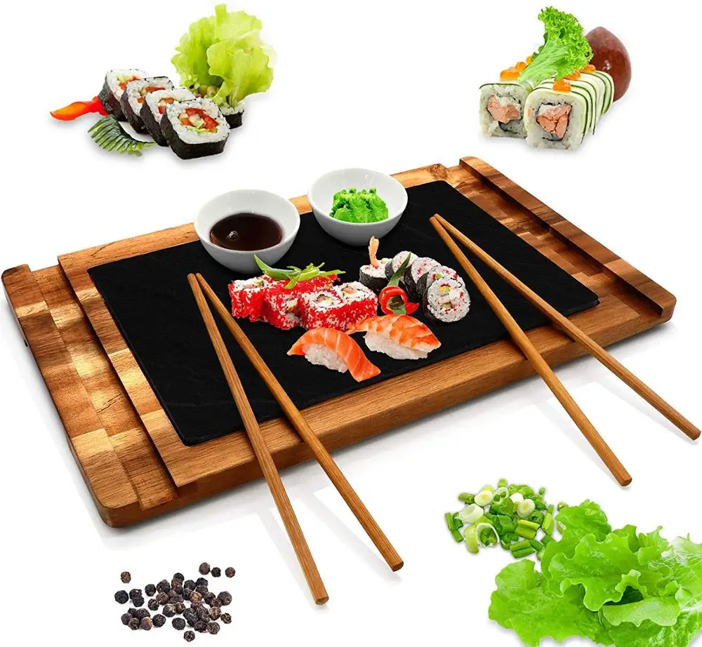 
 Акация деревянная тарелка дисплей фон с изображением деревянных доскок суши сервировочная тарелка  