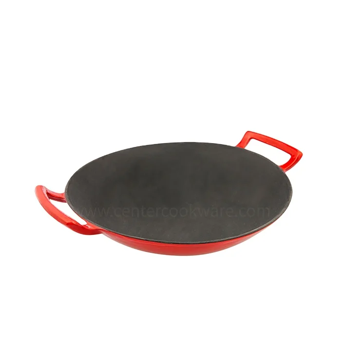 Chinese Double Handle Cast Iron Wok Black Pan Cookware Set