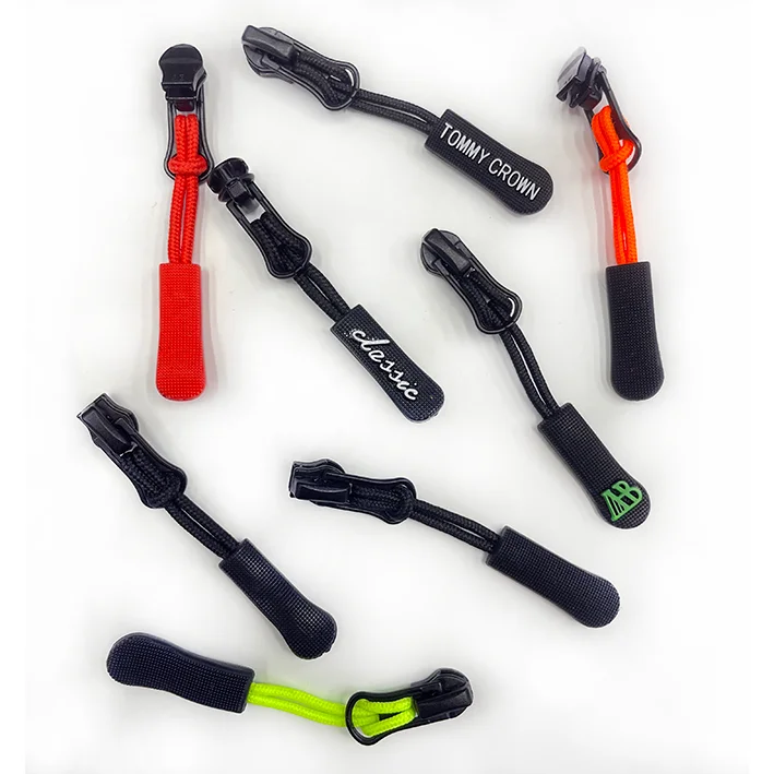 Rope injection molding pull end Plastic Pull rope sliders custom engraved zipper pull