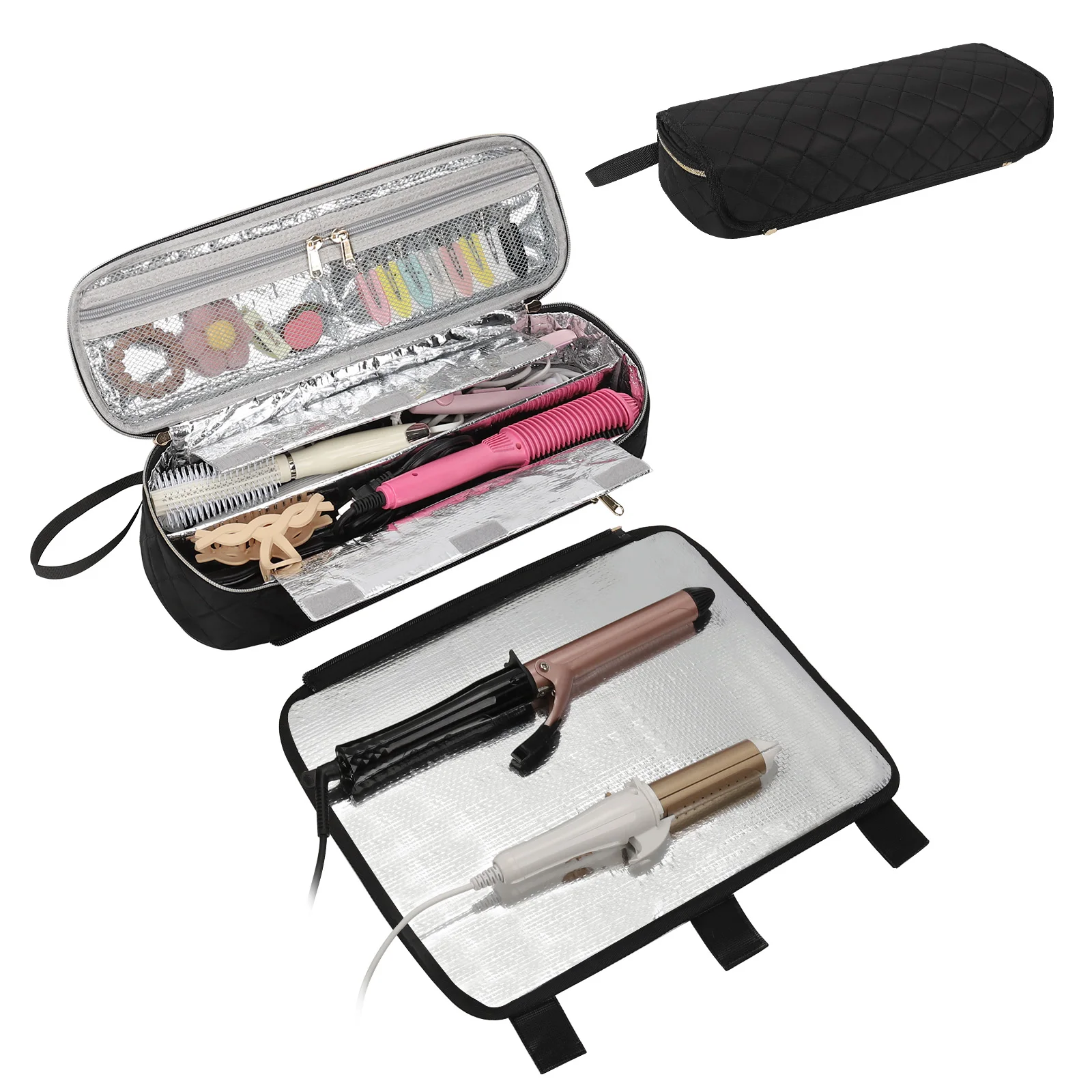 Relavel 2-in-1 Hair Tools Travel Bag Tinfoil Heat Resistant Mat Portable Hair Styling Tool Organizer Storage for Flat Irons