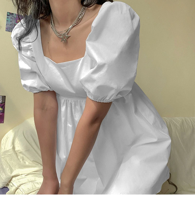 Women Summer Dress Summer Fashion White Elegant Puff Sleeve Backless Party Beach Dress Vacation Casual Mini Dress