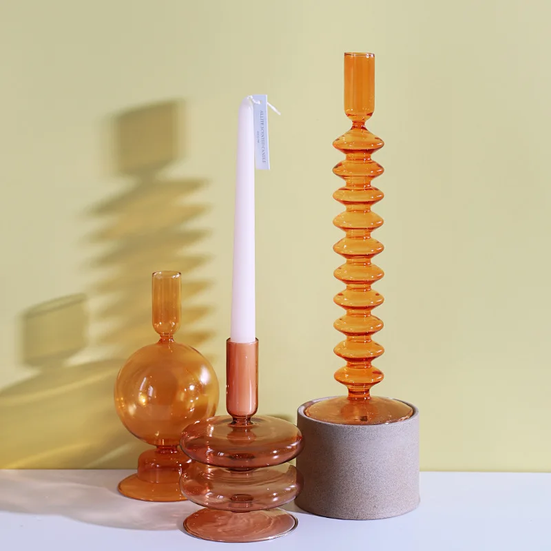 Colored Glass candlestick Diameter 9cm transparent candlestick 28cm high transparent candlestick for room