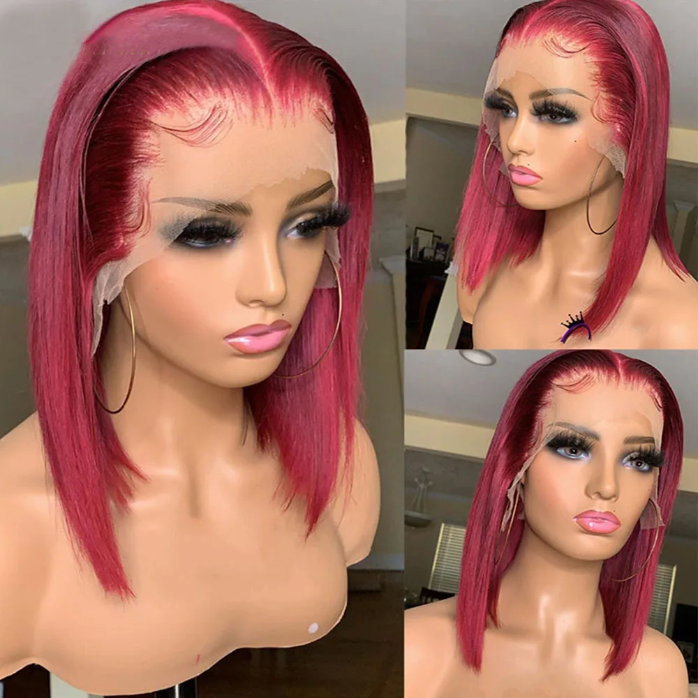 Peruvian Burgundy 99j Colored Short Bob Wigs Human Hair Lace Front Full Lace Human Hair Wig For Black Women Hd Lace Frontal Wig