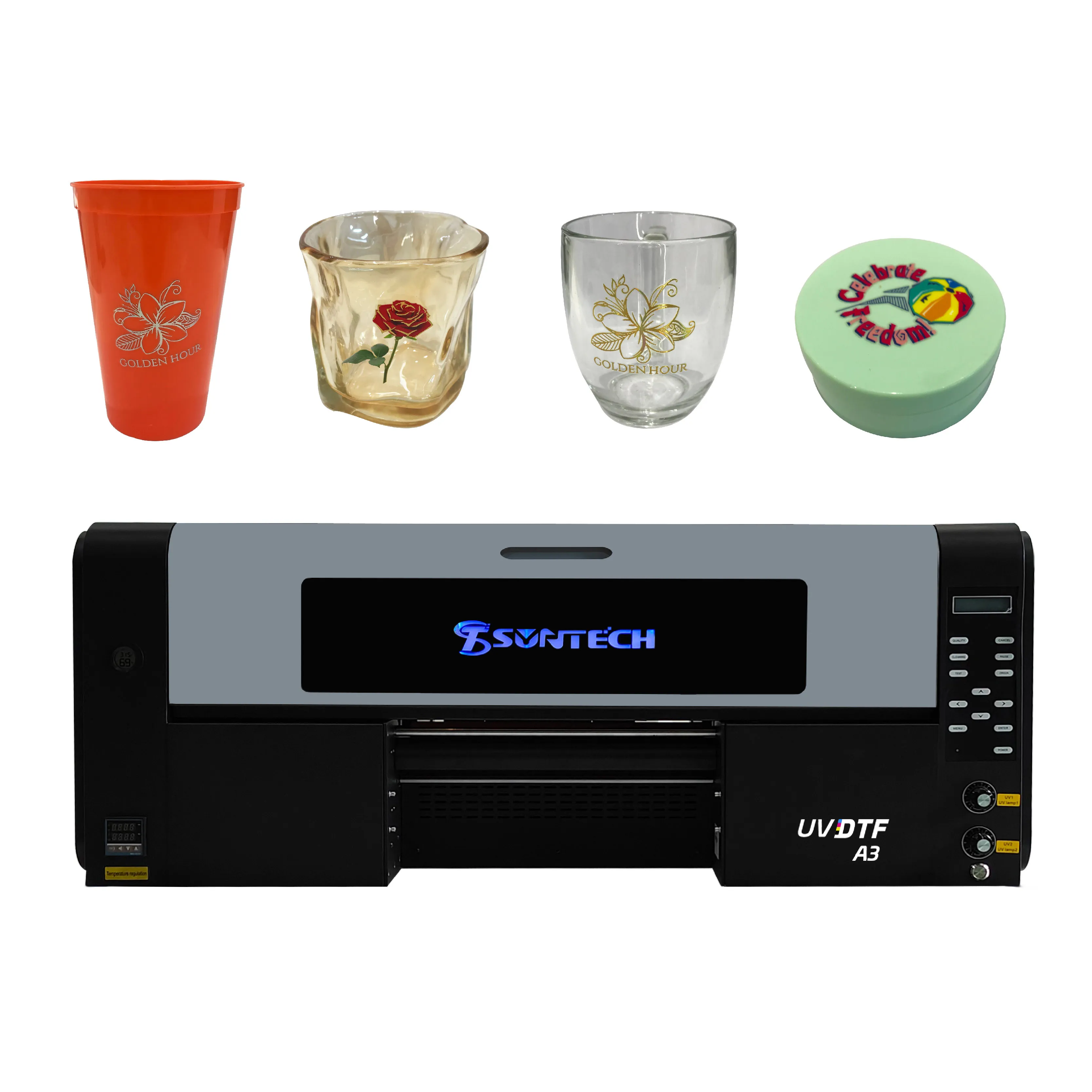 Mini All in one Roll To Roll A/B Film ST-C300-UVDTF sticker digital inkjet UV printer for labels with CMYKW Varnish printing