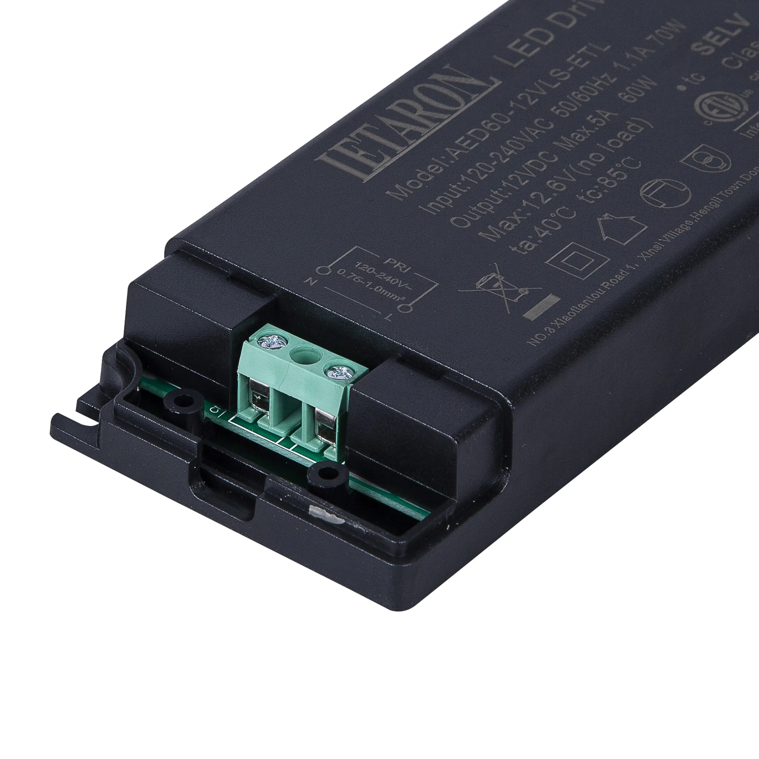 LETARON 12/24VDC 2500/5000mA 60W 120-240VAC 50/60Hz 154x54x19mm  ETL Super-Slim LED Driver