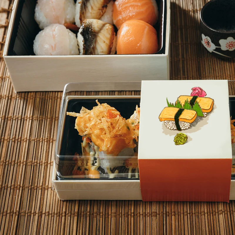 Custom Biodegradable Disposable Japanese Sushi Takeaway Togo Wooden Food Container Tray Packaging Box