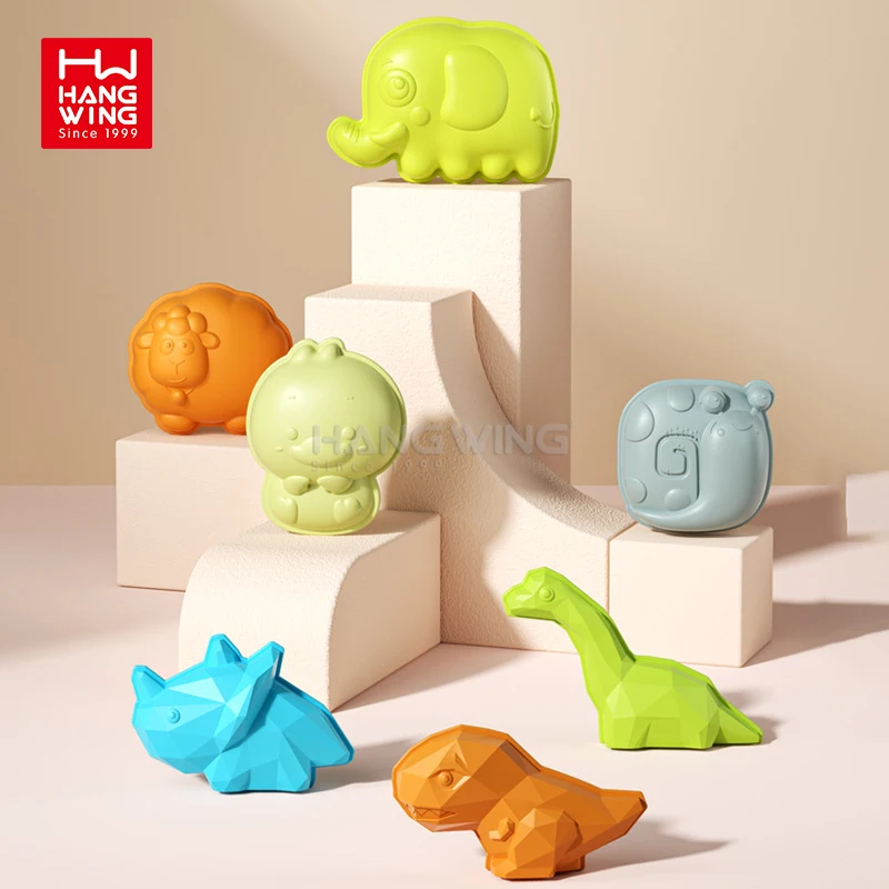 HW Summer Outdoor Unbreakable Water Toys Durable Soft Gel Series Sea Sand Animal Dinosaur Cartoon Beach Bucket Set For Kids