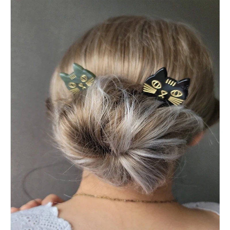 Handmade Acrylic Cat Hair Bun Holder Minimalist Modern Hair Pick for Thin and Thick Hair