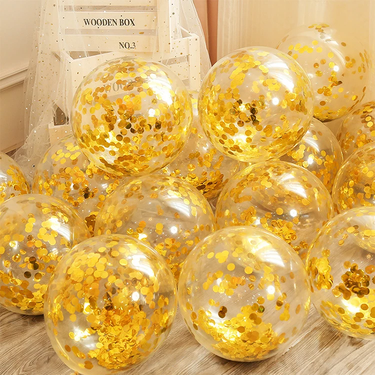 Wedding Birthday Party Decoration Helium Balls 12inch Gold Round Confetti Latex Balloons Glitter Clear Transparent Balloons