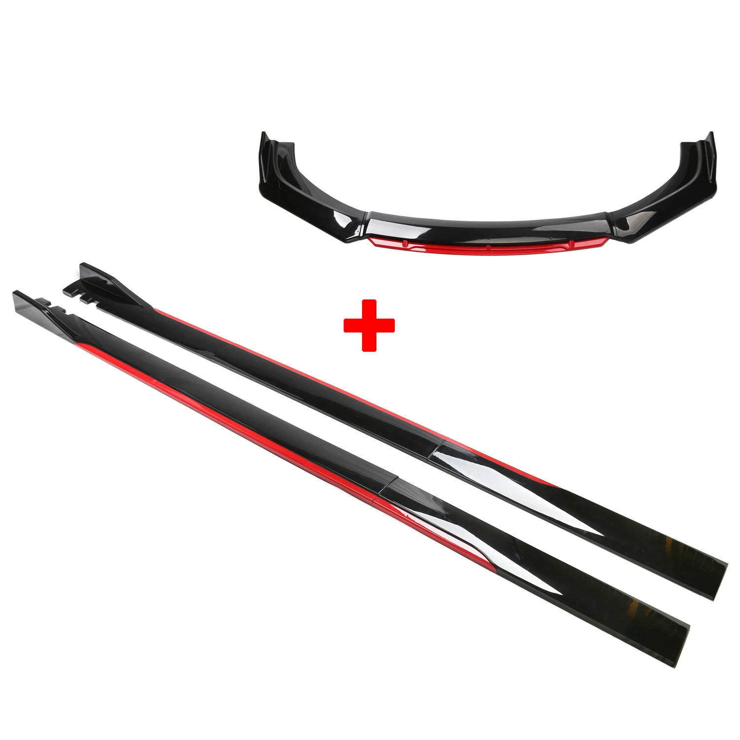 DTOUCH автомобильные боковые юбки Универсальный комплект губ для переднего бампера автомобильный двухцветный глянцевый черный + красный Боковой бампер Комплект модификации