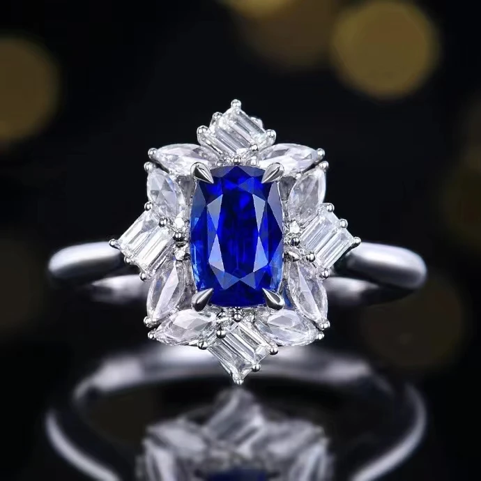 MEDBOO Fine Jewelry Wholesaler Real 18k White Gold 1.77 Carats Jewellery Royal Blue Sapphire Sri Lanka Natural Gemstone Ring