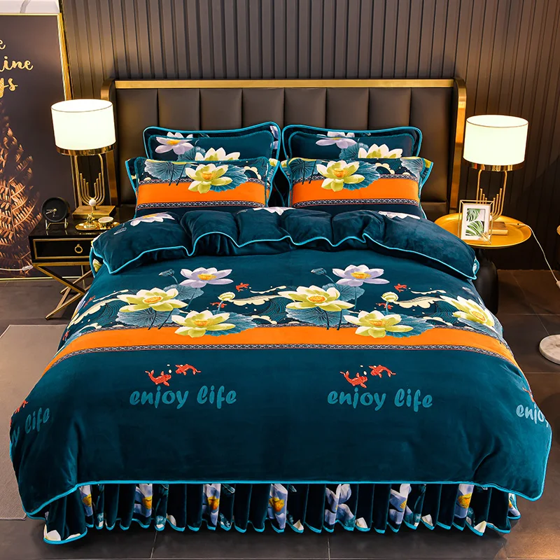 Home Textile Twill cotton cashmere thickened plant Cotton Bed Linens 4pcs Bedding Sets Bed Set Duvet Cover Bed Sheet Mans Cover