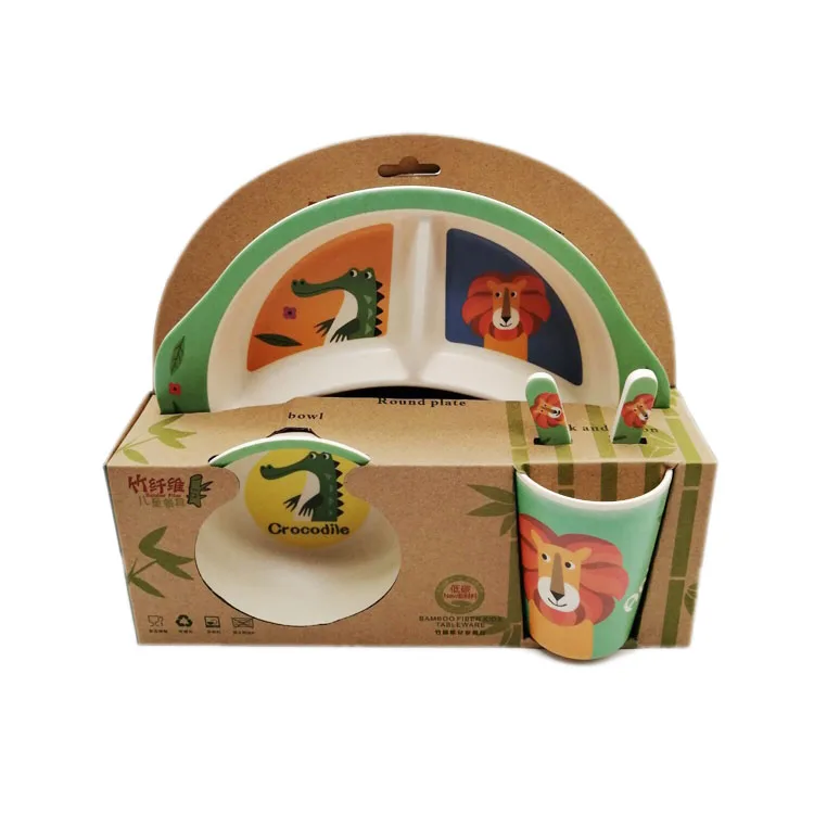 cute wholesale china supply baby family kid bamboo fiber plate bowl plate set