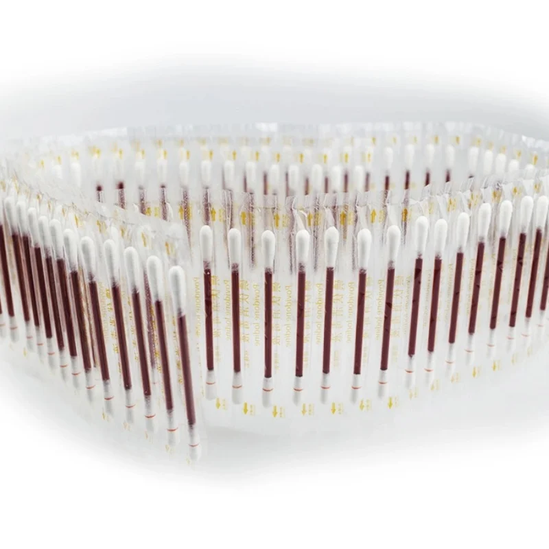 China CE Certified Iodophor Cotton Swab stick Medical Disinfection different type of Cotton Swab filled povidone iodine
