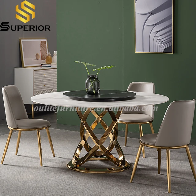 supalier luxury marble gold dining table comedores 4 sill sintered stone round dining table set