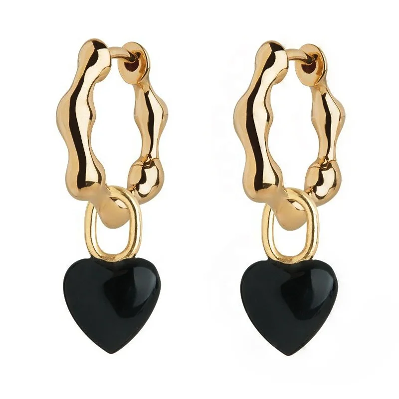 Milskye newest design women jewelry 925 sterling silver enamel huggie heart dripping oil earrings