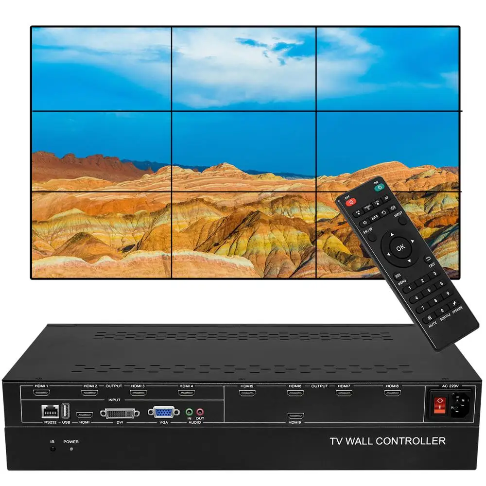 URayTech 9 Channels HDMI Video Wall Controller 3x3 for TV Splicing
