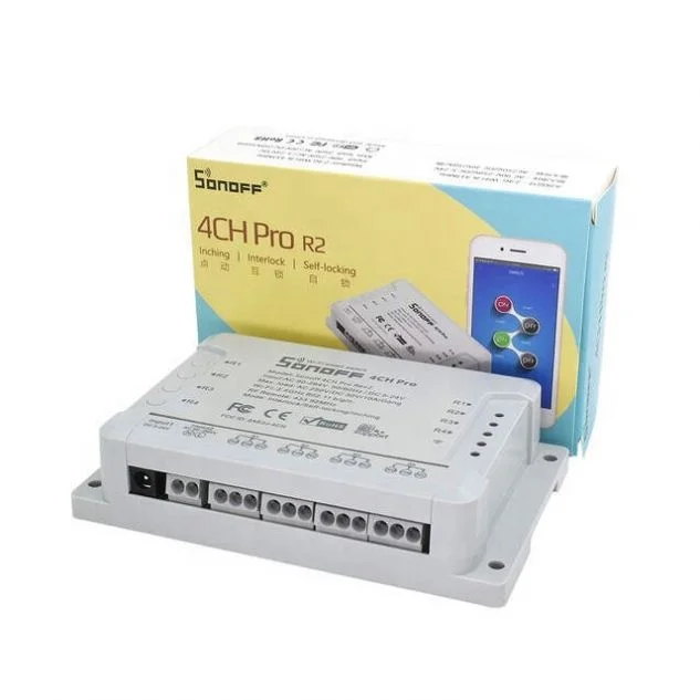 SONOFF 4CH Pro R2 4Gang 4 Channel RF 433 MHZ Remote Wifi Smart Switch Wifi Lights Switch Supports 4 Devices Works with Alexa