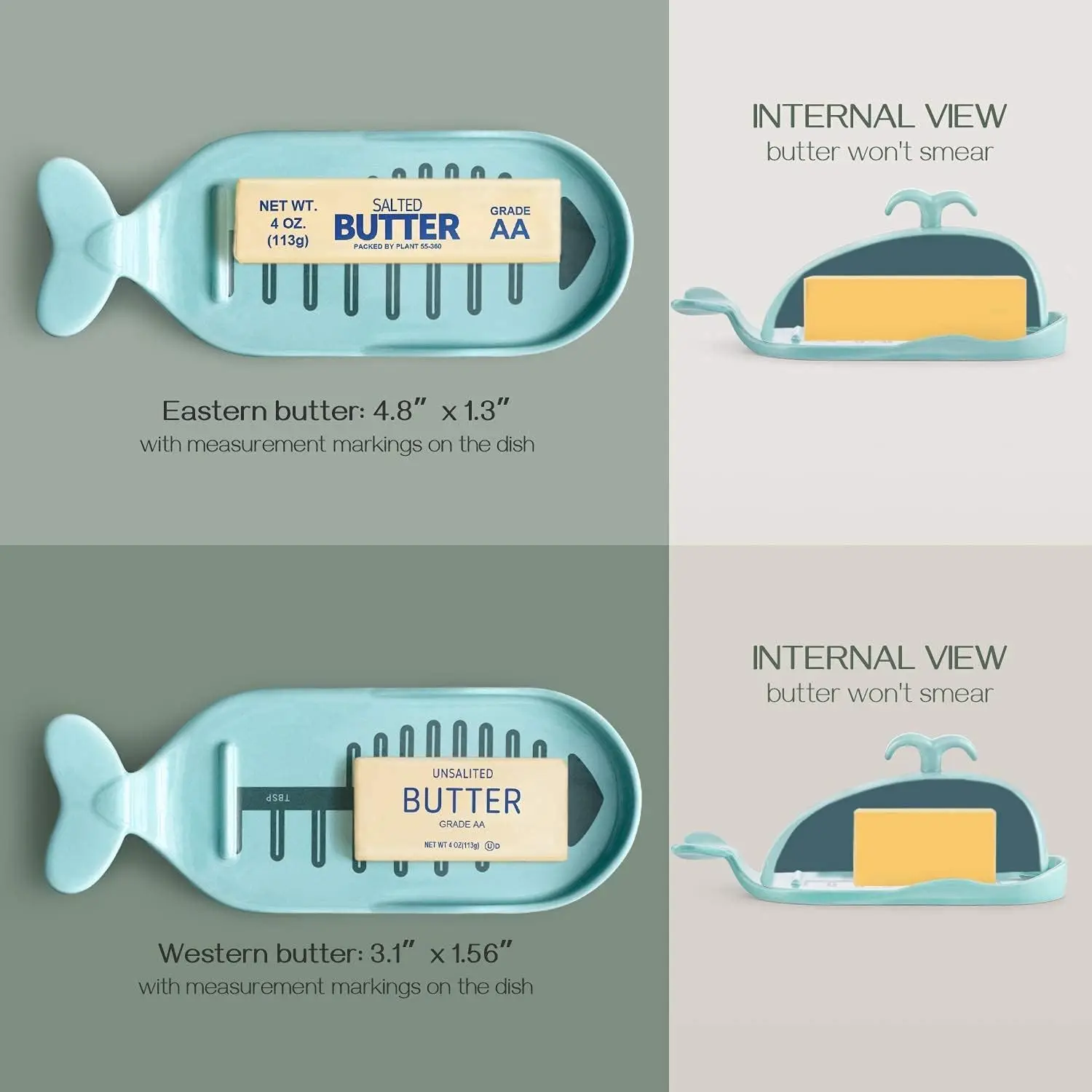 Fish Bone Cutting Measuring Lines and Tail Non-slip Design Funny Gifts 3D Cute Ceramic Custom Whale Butter Dish