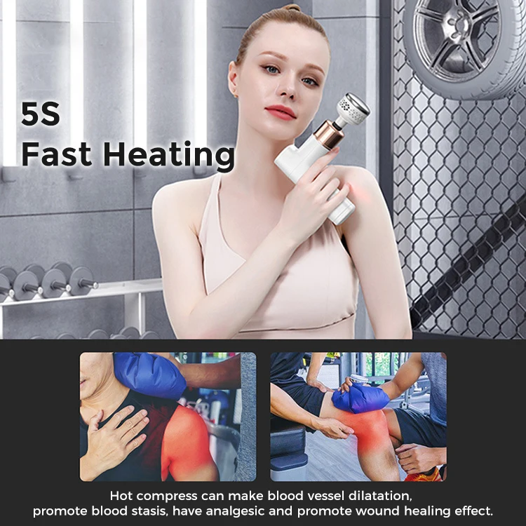 Mini Portable Heated Fascial Gun Deep Tissue Pressure Relief Gym Body Hot And Cold Massage Gun With 4 Attachment Heads