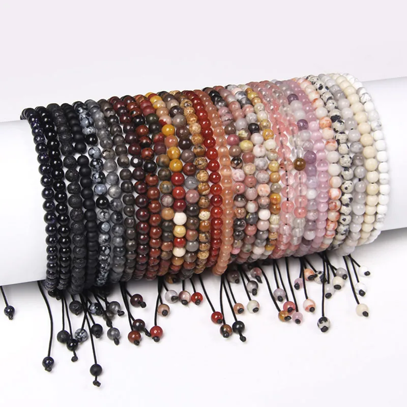 Hongyu New Fashion Cute Small 4mm Gemstone Natural Agate Jasper Aventurine Eye Stone Beads Macrame Bracelet Adjustable Women Men