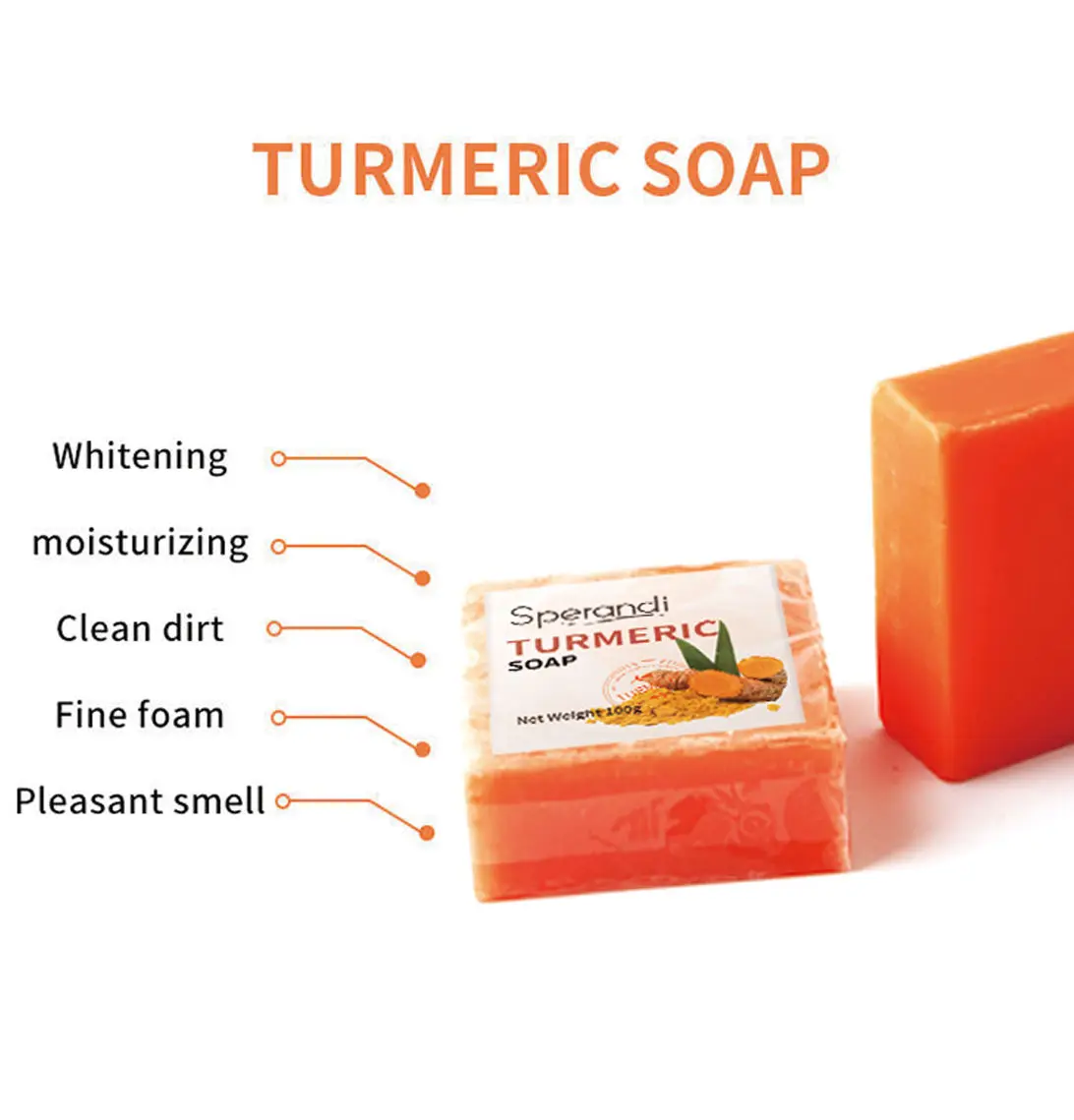 Factory Wholesale Private Label OEM Organic Whitening Anti-acne Skin Care Turmeric Handmade Bath Facial Soap 100g
