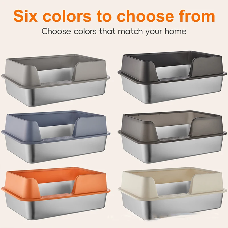 Extra Large Metal Litter Box High Sided Easy Clean  Anti-Leakage  Non-Sticky OdorsStainless Steel Cat Litter Box with Lid