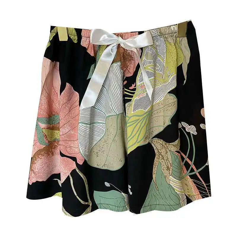 Summer thin cotton silk shorts Japanese draping elastic waist artificial cotton loungewear pajama shorts outer wear