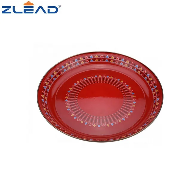 Hot Selling Traditional Hand-painted Check Enamel Plate with Gold Rim Plate Dish Round Dinnerware Tableware Kitchenware
