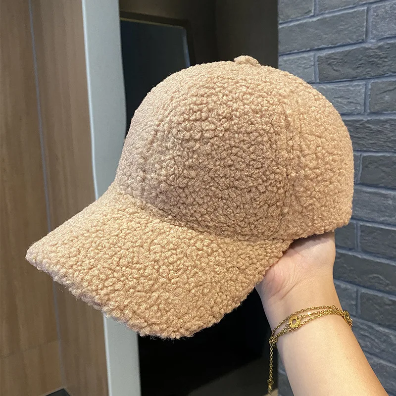 Wholesale Solid Color Style Lamb Wool Fabric Unisex Winter Adjustable Baseball Cap Big Size Warm Style Sunshade Baseball cap