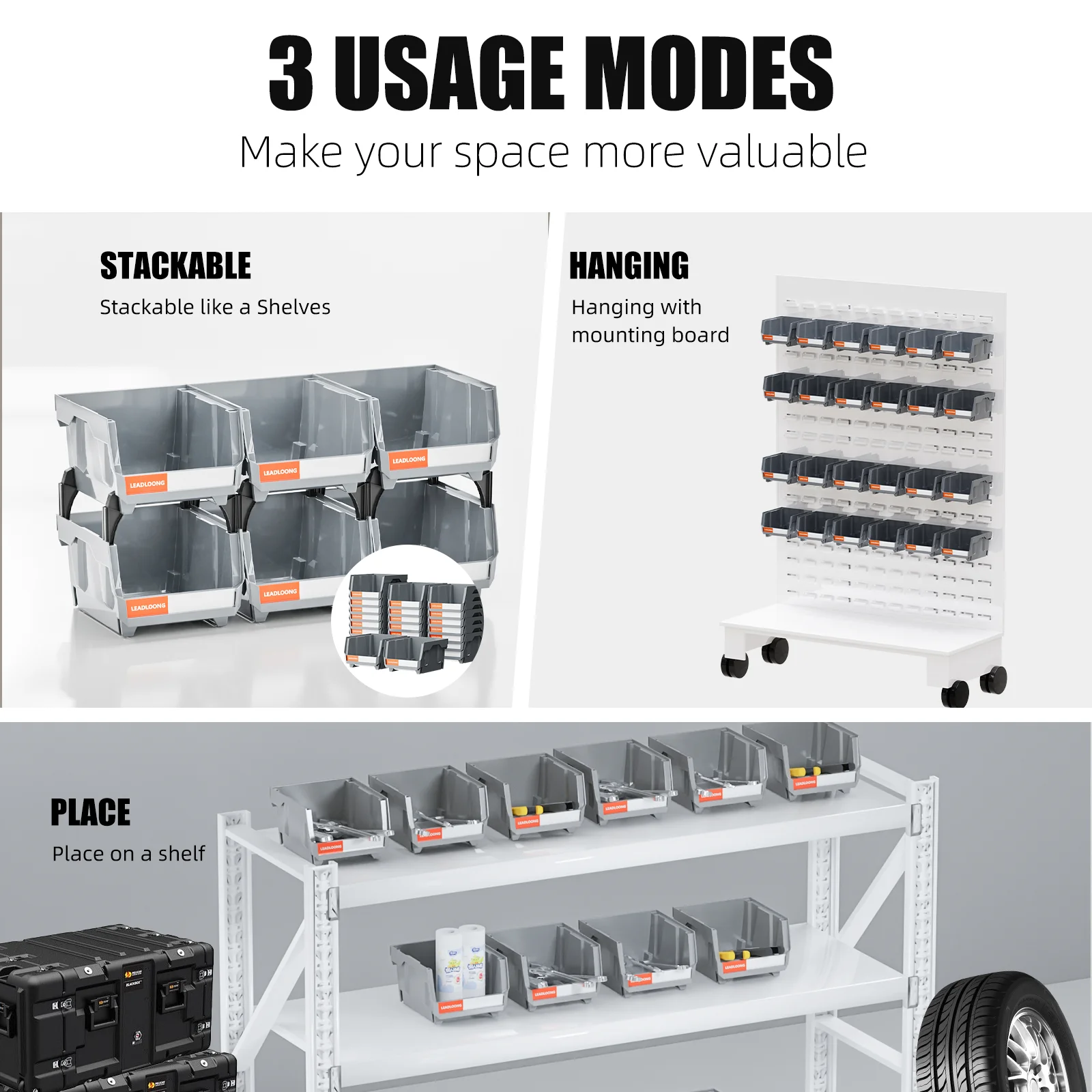 24pcs Gray Stackable Tool Box 13.7x10.5x7.8cm/5x4x3inch Garage Storage Container Tool Storage And Organizer Box Garage Supplies