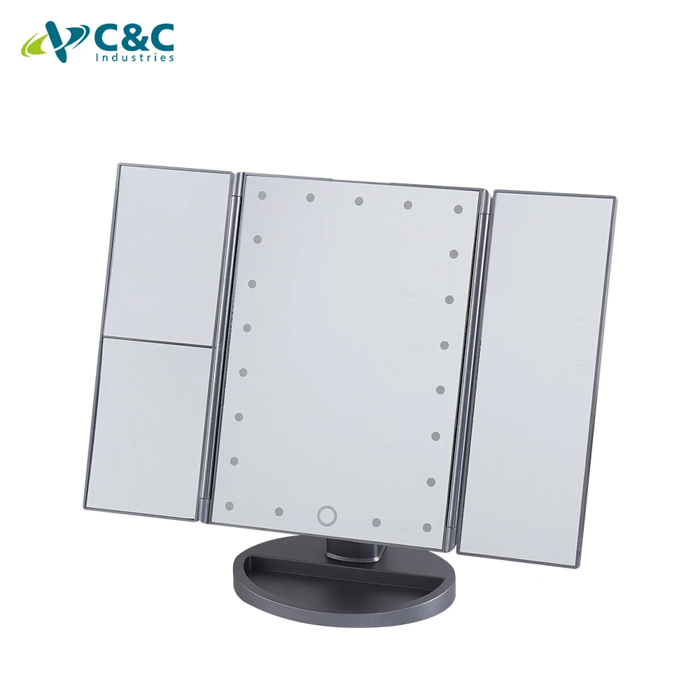 C&C Custom Triple Foldable 1/2/3X Magnifying Smart USB Lighted Led Makeup Touch Cosmetic Mirror Makeup Vanity Mirror With Lights