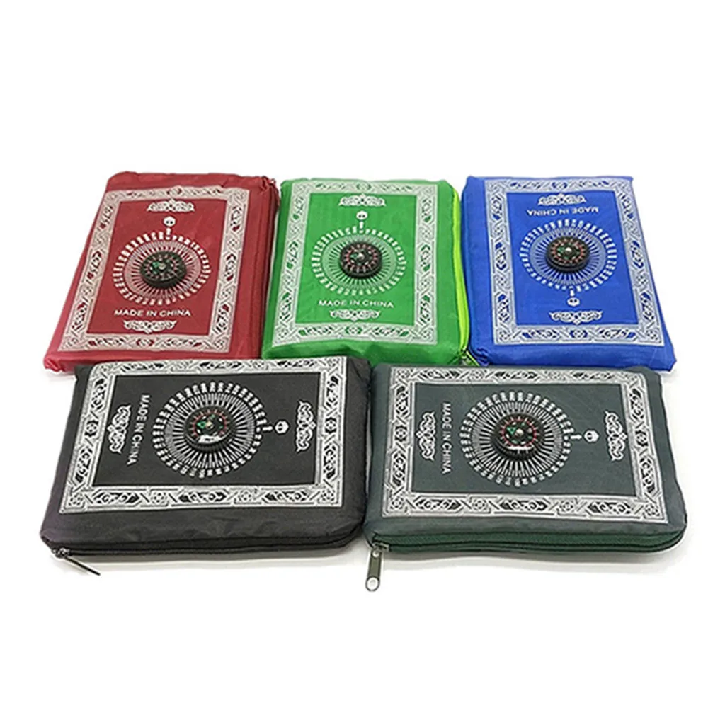 Muslim Prayer Rug Polyester Portable Braided Mats Simply Print with Compass in Pouch Travel Home New Style Mat Blanket 100*60cm