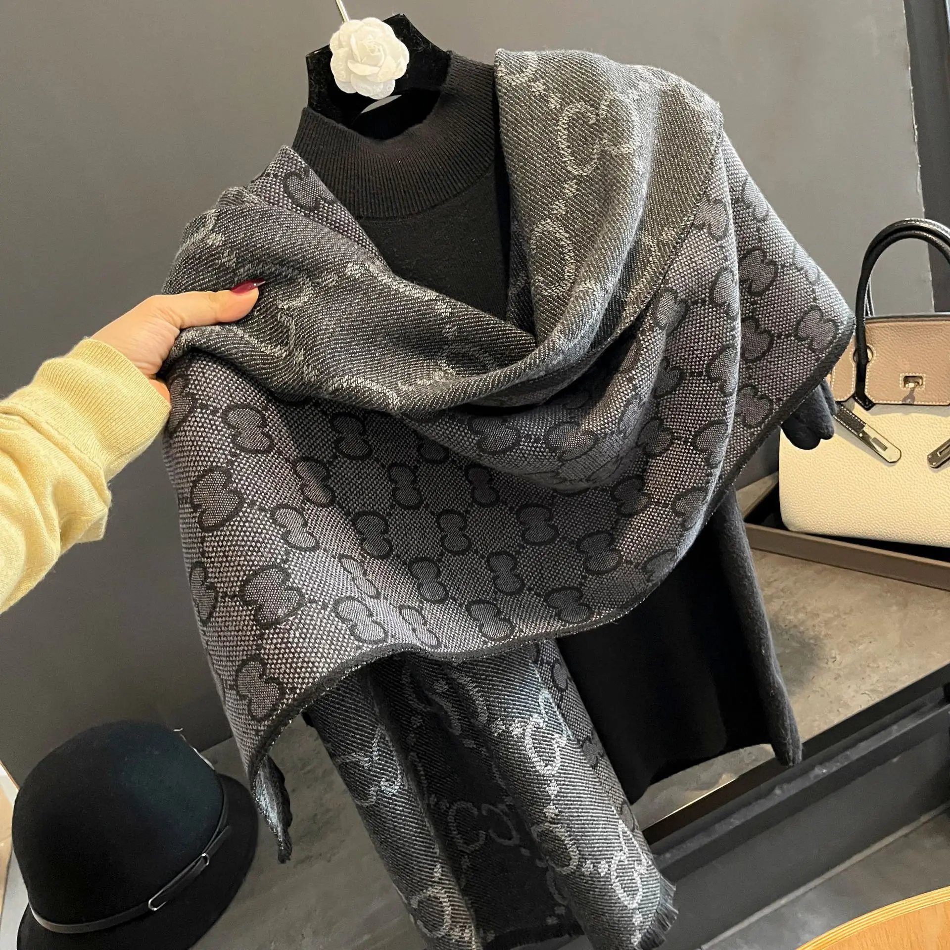 Зимний роскошный брендовый дизайнерский кашемировый шарф для женщин одеяло с индивидуальным логотипом женский толстый шейный платок