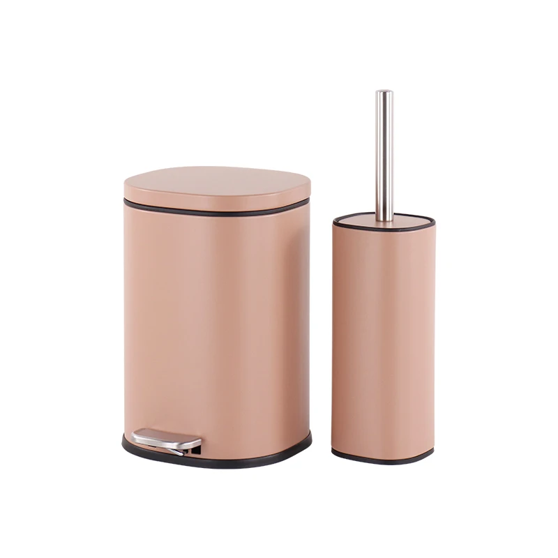 Stainless steel 5L soft close pedal bin and toilet brush set colorful 5L bathroom trash bin set