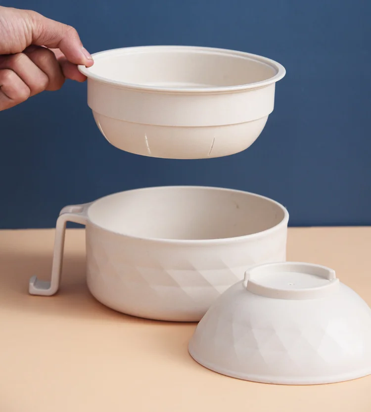 Instant Noodle Bowl, Bamboo Fiber Drained Noodle Bowl With Lid