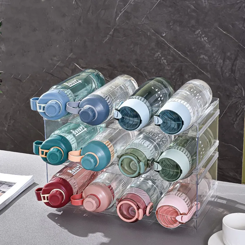 Water Bottle Holder Fridge Organizer Refrigerator Storage Containers Heavy Duty Plastic Water Bottle Organizer for Cabinet